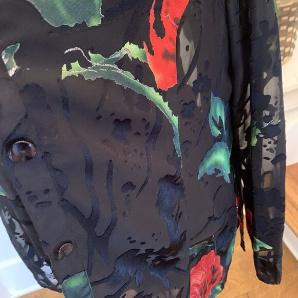 Vintage‎ Erin by Erin London Top Women's XL Sheer Black Floral Button-Up EUC - Picture 2 of 8